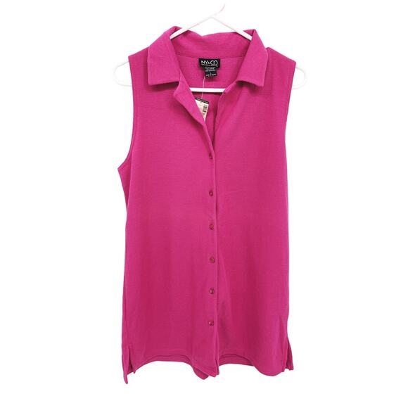 NY & Co Sleeveless Collared Waffle Knit Front Button Top Size L NWT - Picture 1 of 5